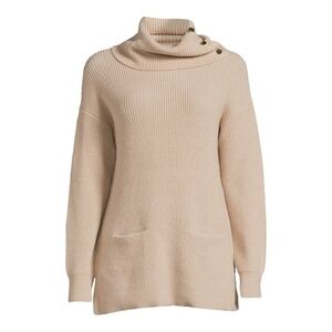 Martha Stewart side button cowl neck sweater in pale camel size m.